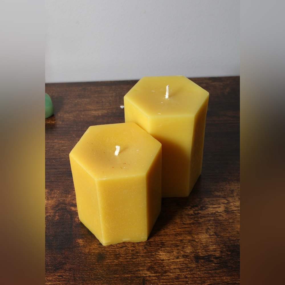 Citrus Scented Set of 2 Yellow Beeswax Pillar Candles Natural Honey Bees Wax